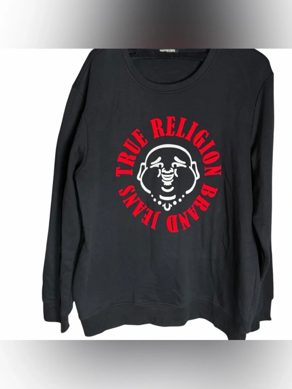 True Religion Black Crewneck with Red and White Logo